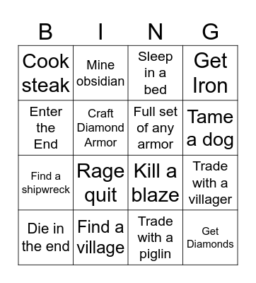 Minecraft Bingo Card