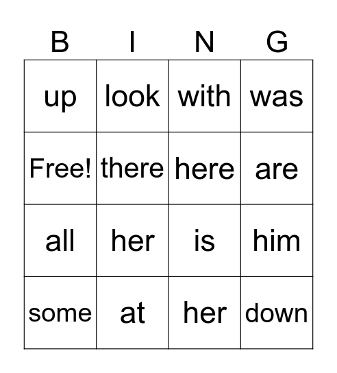 Sight Words 21-30 Bingo Card