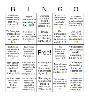 Milan Winter Olympics 2026 Bingo Card
