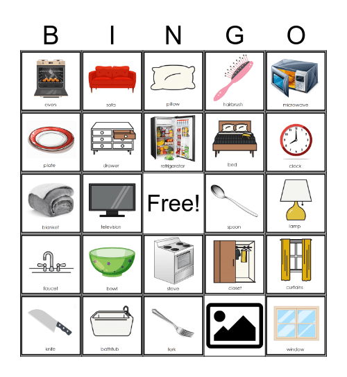 Home Objects Bingo Card
