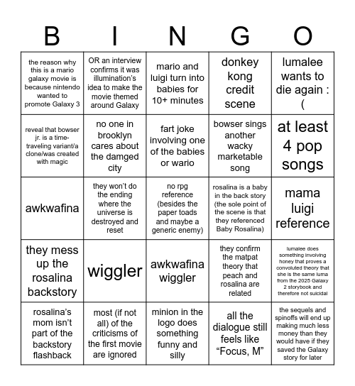 mario movie 2 pessimistic predictions because i don’t like illumination Bingo Card