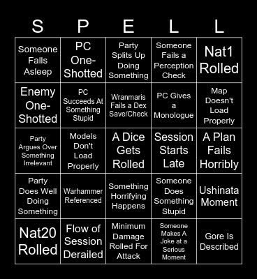 D&D BINGO SESSION... 11? Bingo Card