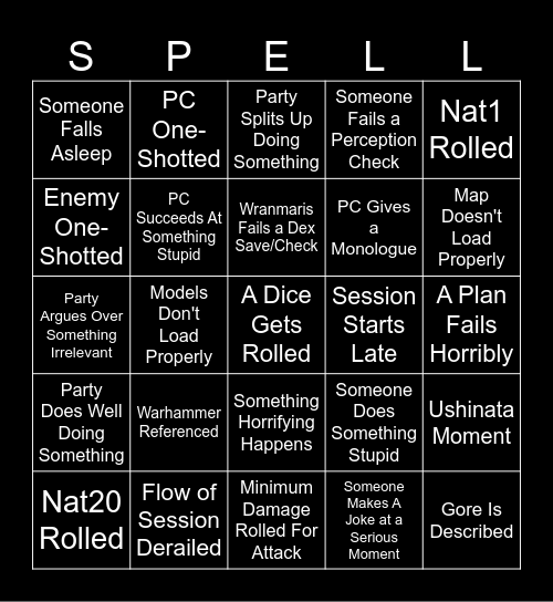 D&D BINGO SESSION... 11? Bingo Card