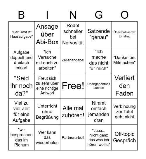 Lehrer Bingo Card