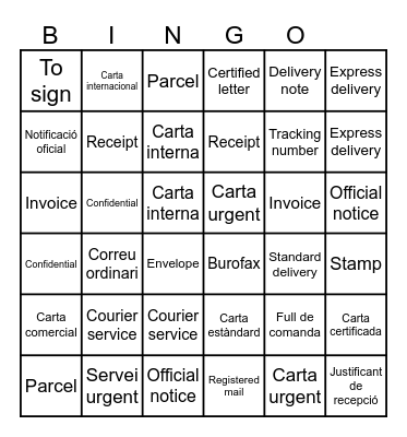 Correspondence at the Office Bingo Card