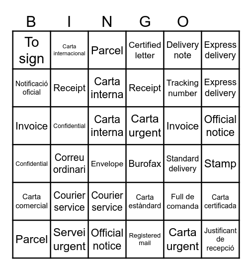 Correspondence at the Office Bingo Card