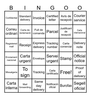 Correspondence at the office Bingo Card