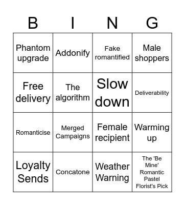 V Day Bingo Card
