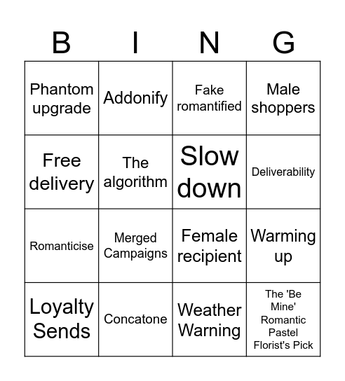 V Day Bingo Card
