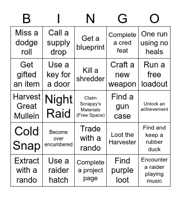 Arc Raiders Solo Runs (Friendly Lobbies) Bingo Card