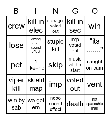 among us moments Bingo Card