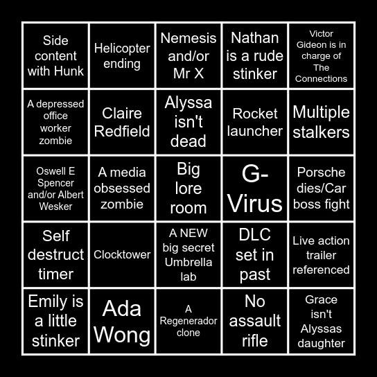 Resident Evil Requiem Bingo! Bingo Card