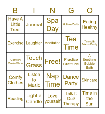 Self Care Bingo Card