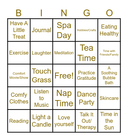 Self Care Bingo Card