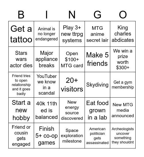 2026 Bingo Card