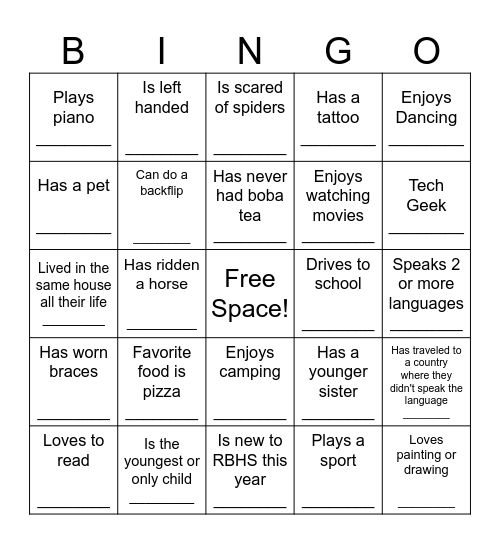 Meet and Greet Bingo Card