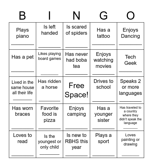 Meet and Greet Bingo Card
