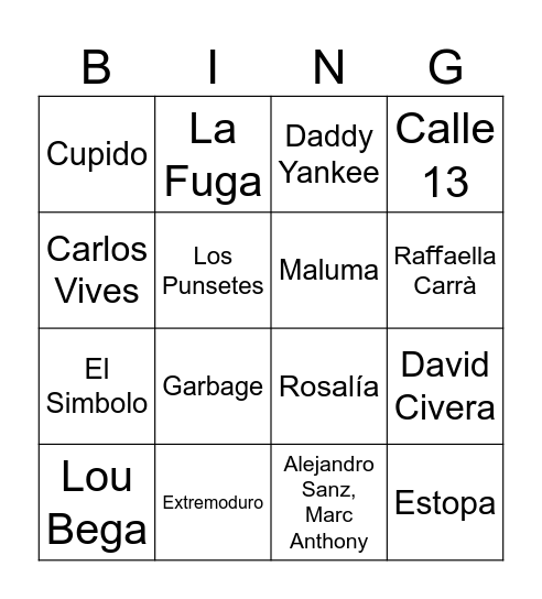 Bingo Verbena Bingo Card