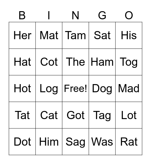 CVC Bingo Card