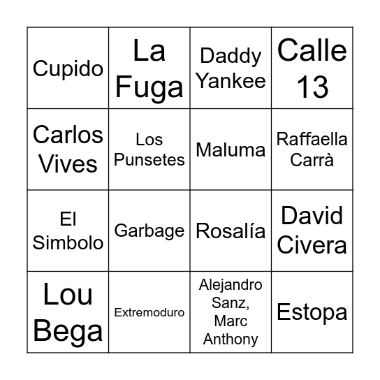 Bingo Verbena Bingo Card