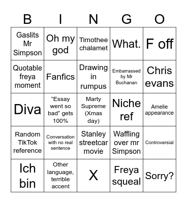 Freya McKeown and Layla Wheeler bingo Card