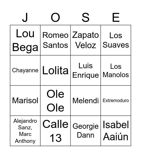 Bingo Verbena Bingo Card