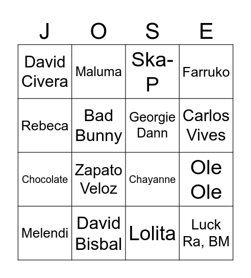 Bingo Verbena Bingo Card
