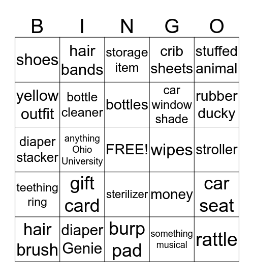 Kate & Brian's Baby Bingo Card
