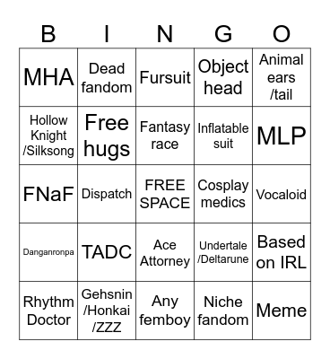 Cosplay Bingo Card