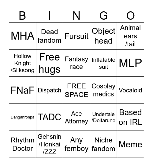 Cosplay Bingo Card