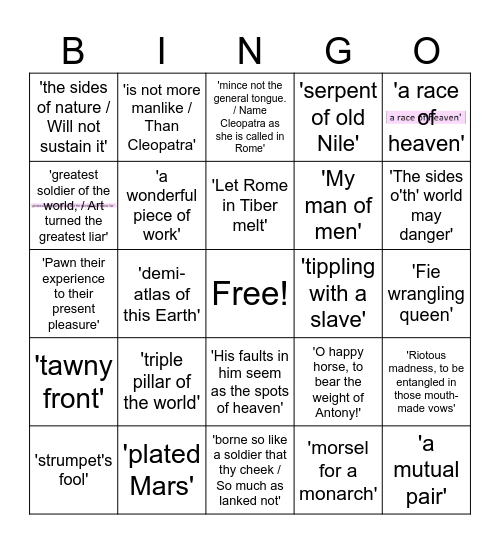 A & C (scene 1) Bingo Card
