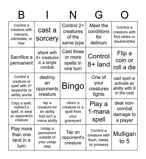 Magic the Gathering Bingo Card