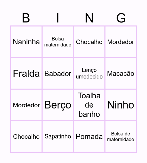 Baby Bingo ♥ Bingo Card
