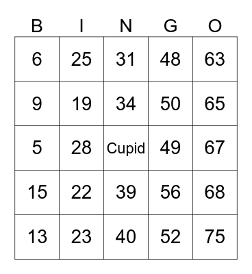 Valentines Bingo Card