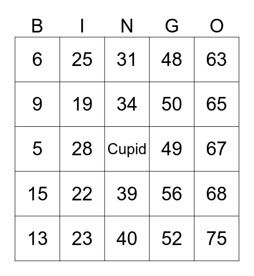 Valentines Bingo Card