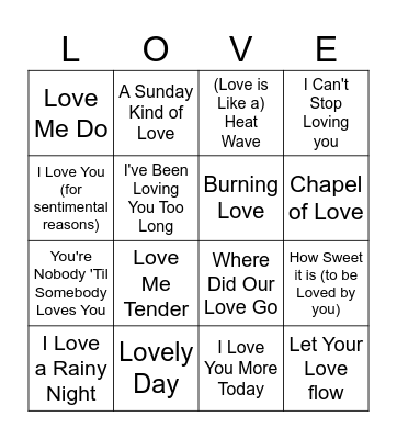 Songs with LOVE in Title Bingo Card