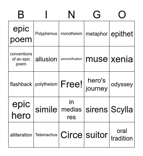 The Odyssey Bingo Card