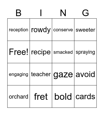 Vocabulary Bingo Card