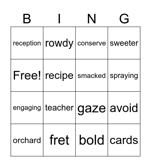 Vocabulary Bingo Card