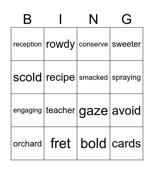 Vocabulary Bingo Card