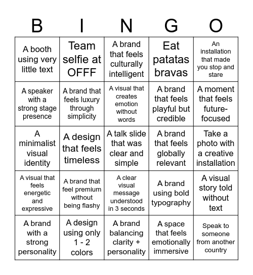 STA Influence Scavenger Hunt Bingo Card