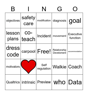 Heart Words Bingo Card