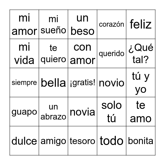 Díá de San Valentin Bingo Card