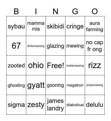 Brainrot Bingo Card