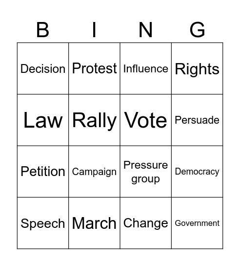 Pressure Groups and Lobbying Bingo Card