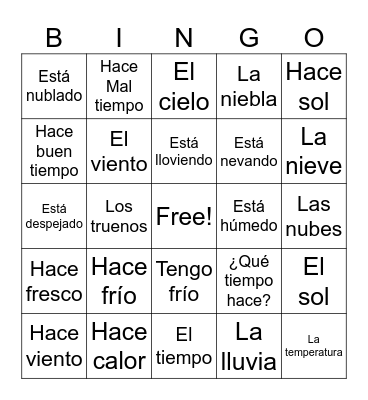 El tiempo: Bingo Card