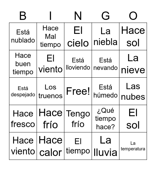 El tiempo: Bingo Card