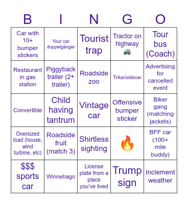 ROAD RULES Bingo Card