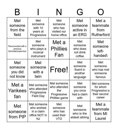 Networking Bingo Card