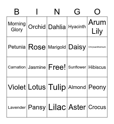 Spring Flowers Bingo Card